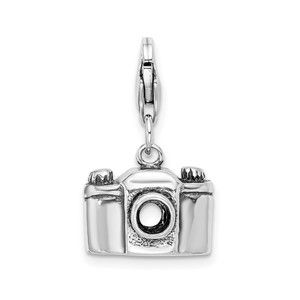 925 Sterling Silver Polished 3-D Antiqued Camera Bracelet Charm Lobster Clasp